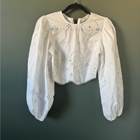 GANNI Broderie Anglaise Cotton Blouse Size 34 (X Small) - Picture 5 of 7